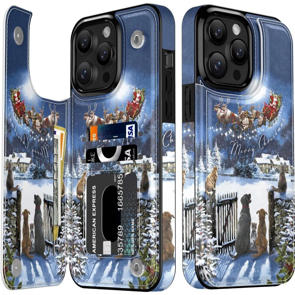 Christmas Wallet Phone Case for iPhone 15 Pro Max - Flip Folio Leather Kickstand
